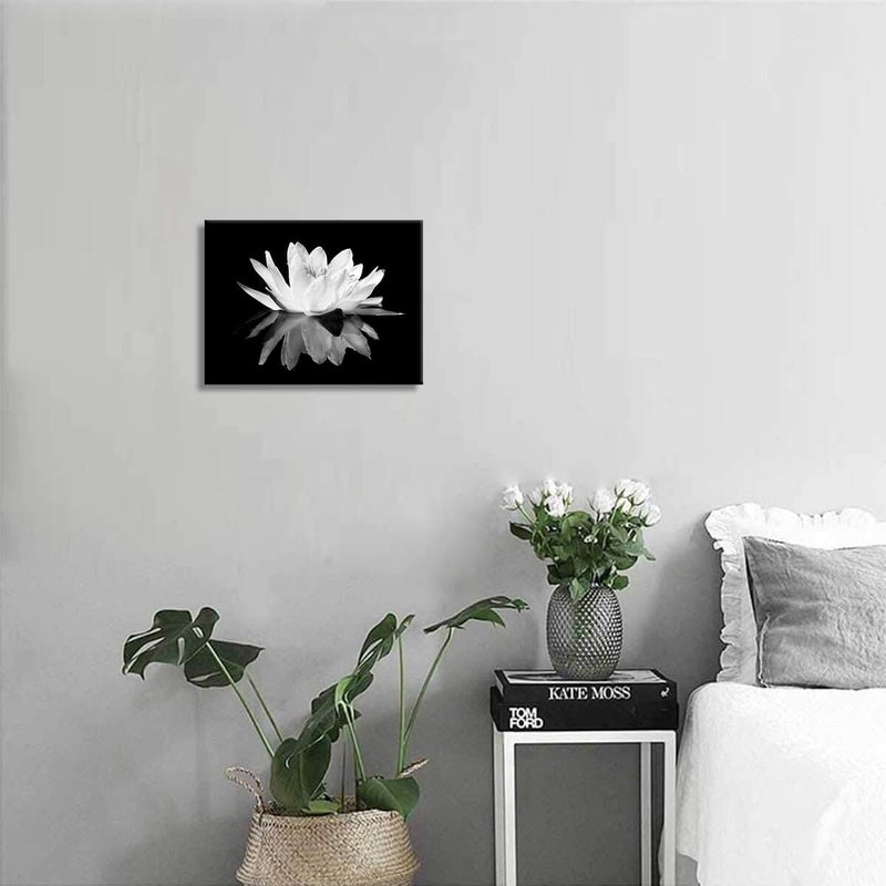 KAKEMONO Black and White Wall Art for bathroom Lotus Flower Canvas Wall Pictures Simple Life Floral Blossom Pictures Prints on Canvas Wall Decoration for Bedroom Dorm Decorations for College Girls 12x16inch - Image 5